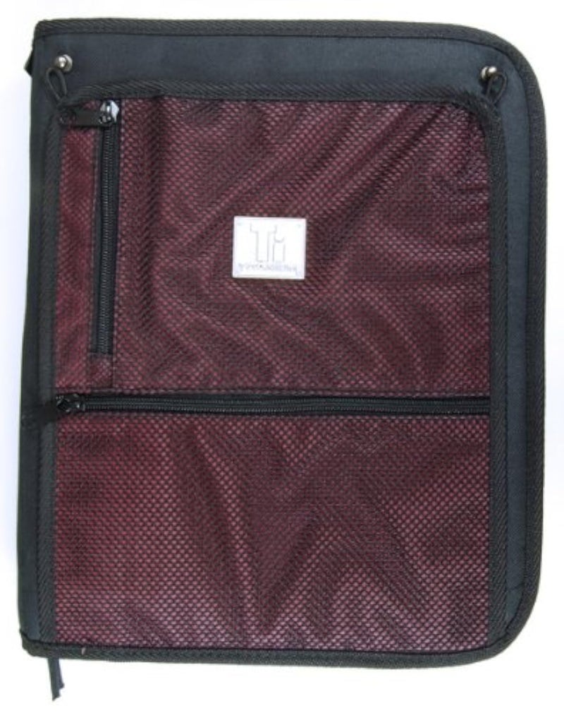 Top Flight Titanium Zipper Binder with 1.5 Inch Slant D-Rings, Foldout Pouch, CD Carrier and Interior File Pocket, 13.5 x 11 Inches, 1 Binder, Black/Red (4511491)